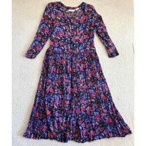 Vintage Carol Horn Workshop Dress Purple Floral Pleated Boho 90s